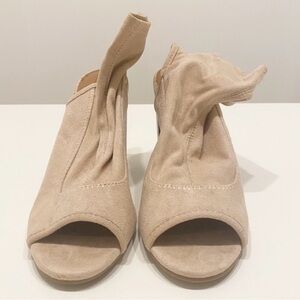 Rampage Peep Toe Slingback Bootie Heel Nude Beige
